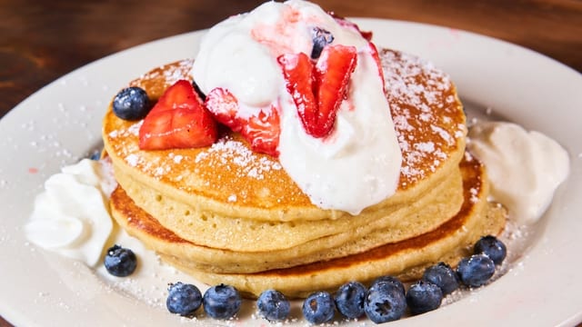 Strawberries & Cream Pancakes.