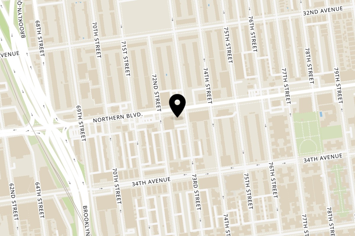 Map showing the location of Jax Inn Diner on 72-12 Northern Blvd in Jackson Heights