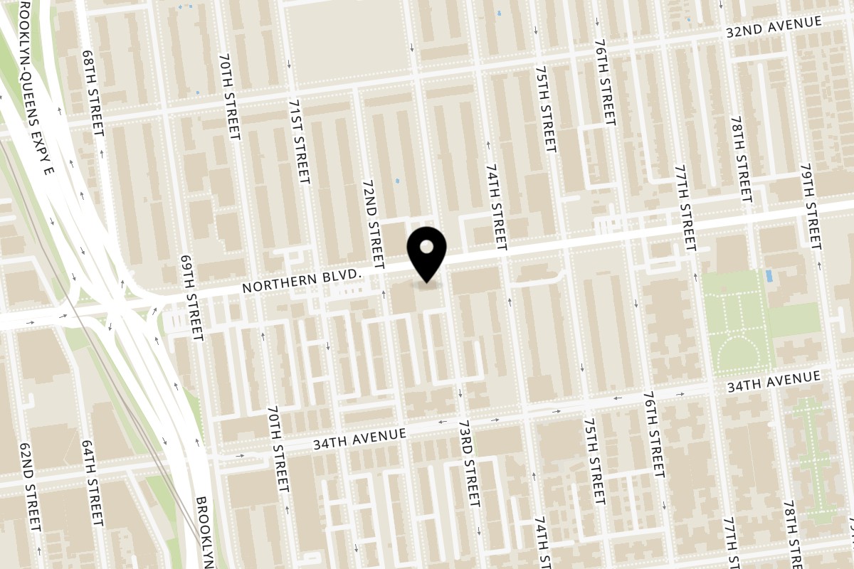 Map showing the location of Jax Inn Diner on 72-12 Northern Blvd in Flushing
